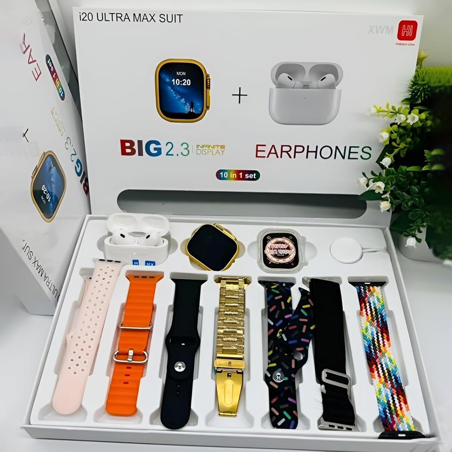 10 in1 Set Ultra Smart Bluetooth Calling Smartwatch + Earphones with Transparent Screen Guard Watch with Seven Classic Straps (Mix Color) 10 in1 Set Ultra Smart Bluetooth Calling Smartwatch + Earphones with Transparent Screen Guard Watch with Seven Classic Straps (Mix Color)